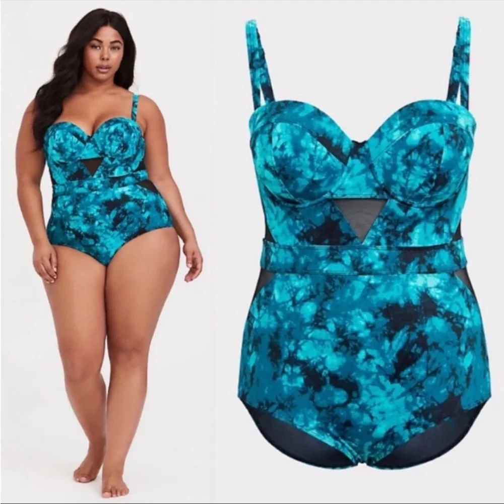 Torrid teal and black tie dye one piece swimsuit 4X 26 plus size - Picture 5 of 8